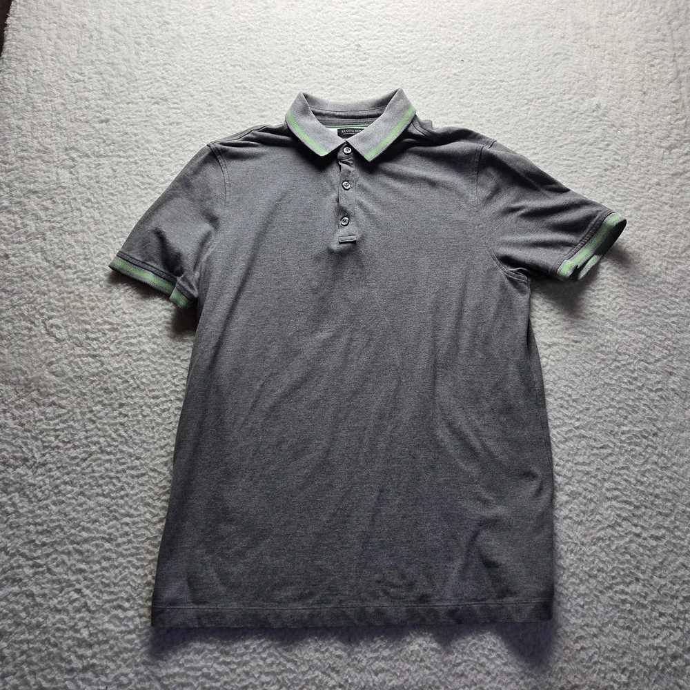 Banana Republic Performance Pique Polo Shirt Mens L Gray Short Sleeve Knit Top